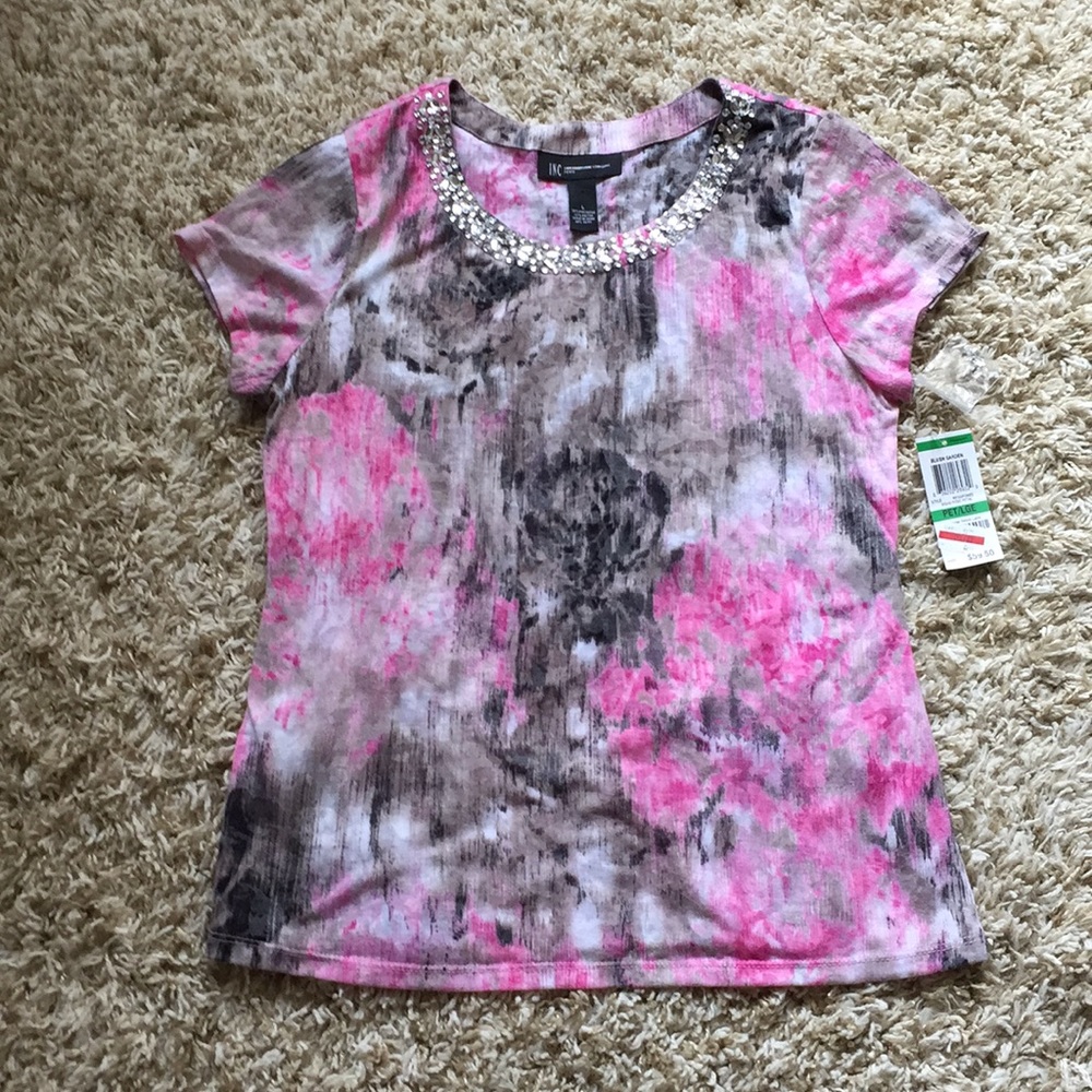 INC Jeweled-Neck Pullover Top Petite Large NWT